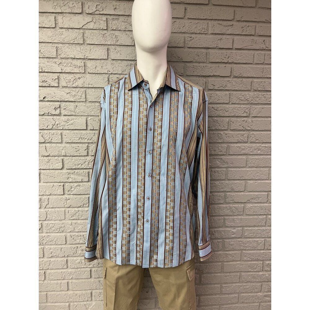 Robert Graham Embroidered Striped Long Sleeve Men Dress Shirt Size 2XL